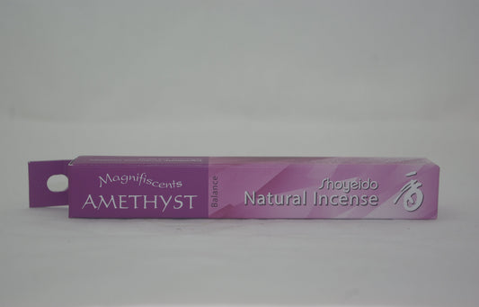 Purple box of Shoyeido Amethyst natural incense on a gray background