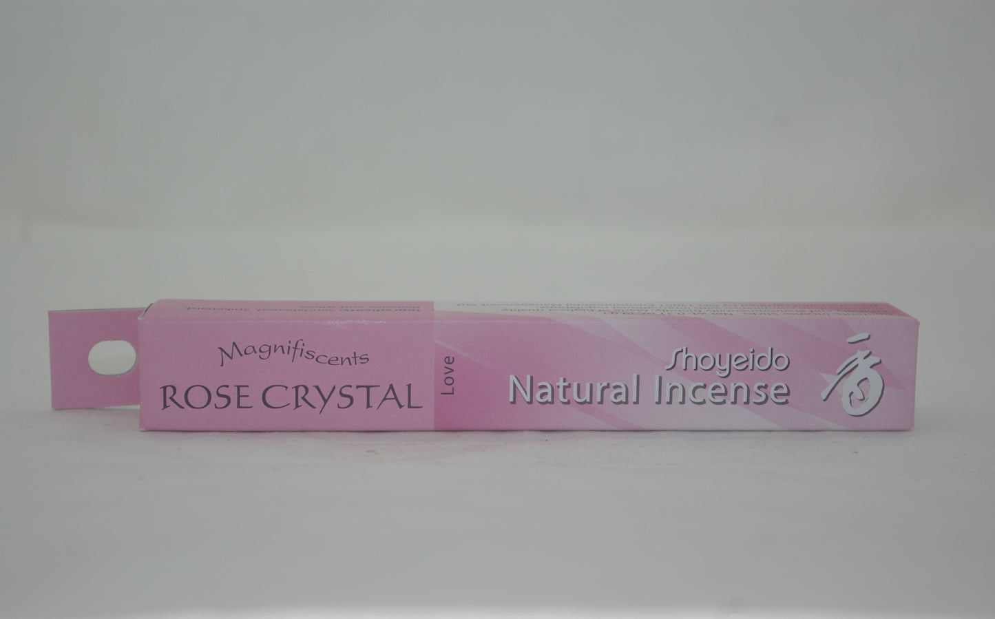 Pink box of Shoyeido Rose Crystal natural incense on a white background